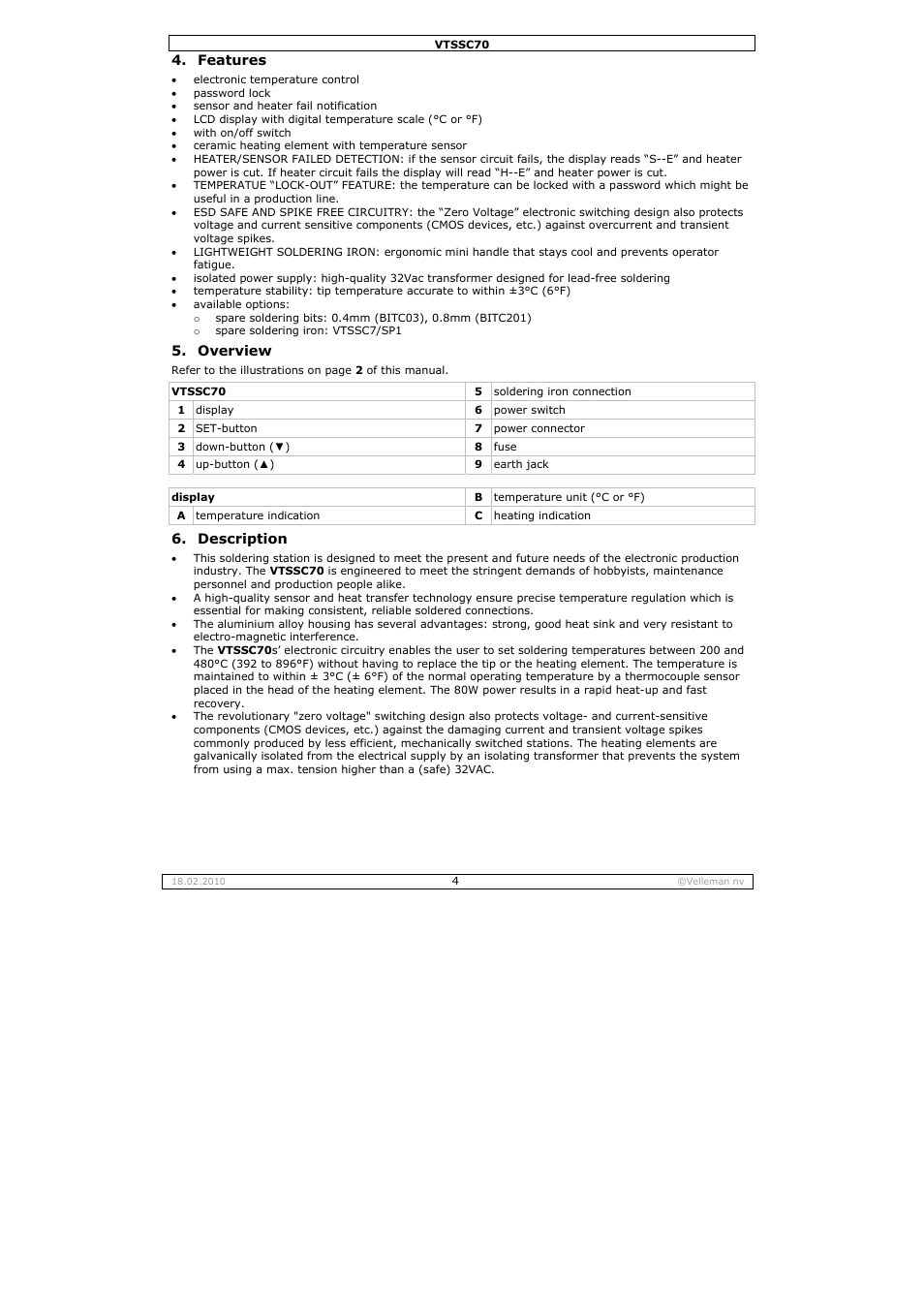 Velleman VTSSC70 User Manual | Page 4 / 26