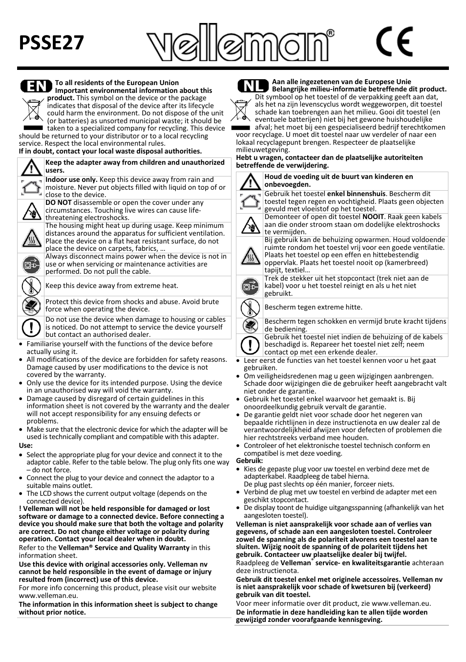 Velleman PSSE27 User Manual | 4 pages