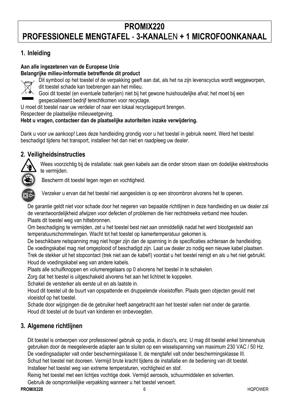 Gebruikershandleiding | Velleman PROMIX220 User Manual | Page 6 / 12