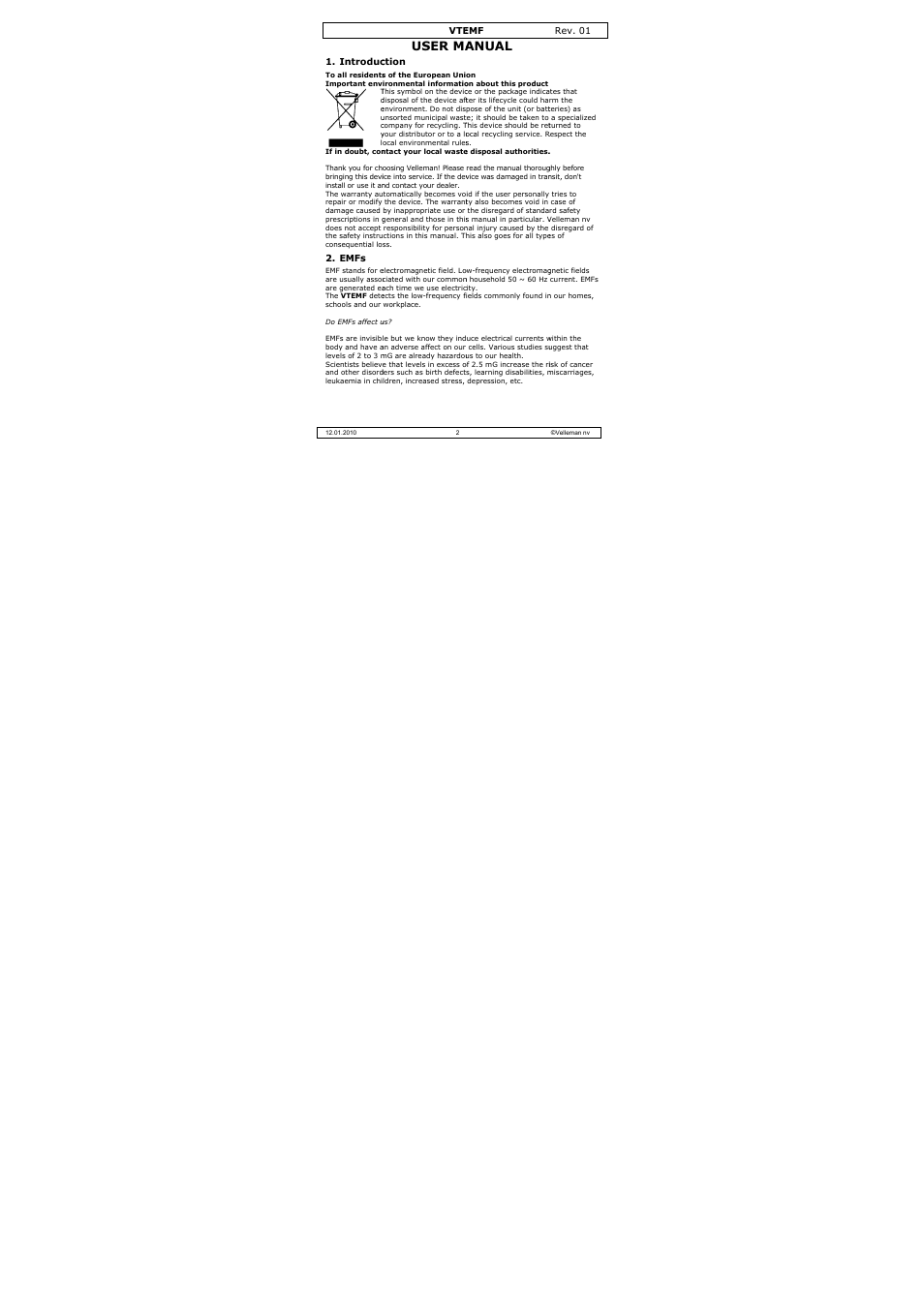 User ma, Anual | Velleman VTEMF User Manual | Page 2 / 16