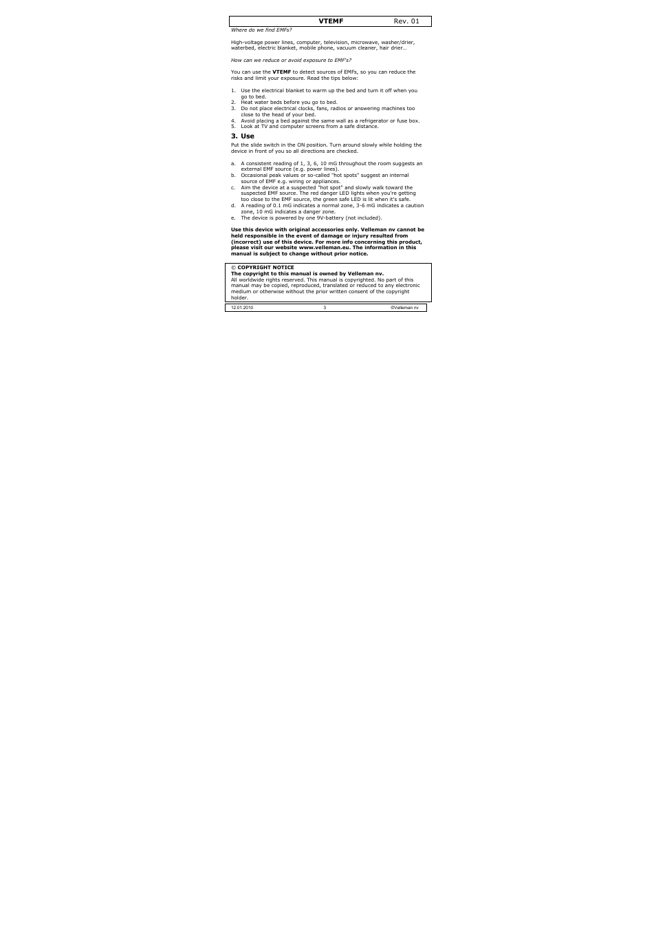 Velleman VTEMF User Manual | Page 3 / 16
