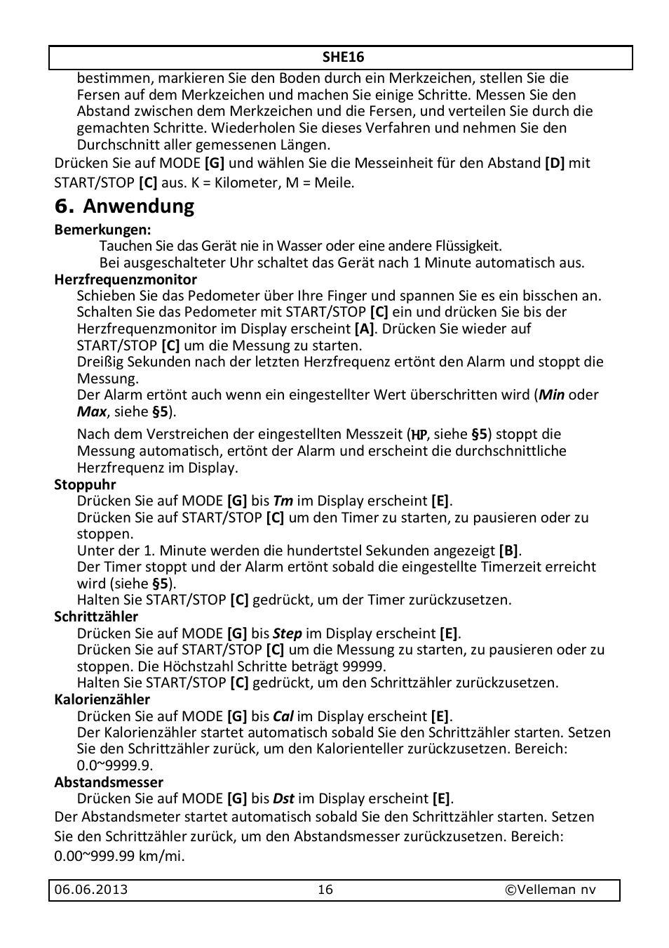 Anwendung | Velleman SHE16 User Manual | Page 16 / 21