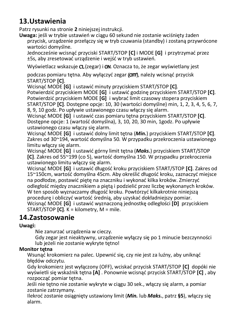 Ustawienia, Zastosowanie | Velleman SHE16 User Manual | Page 19 / 21