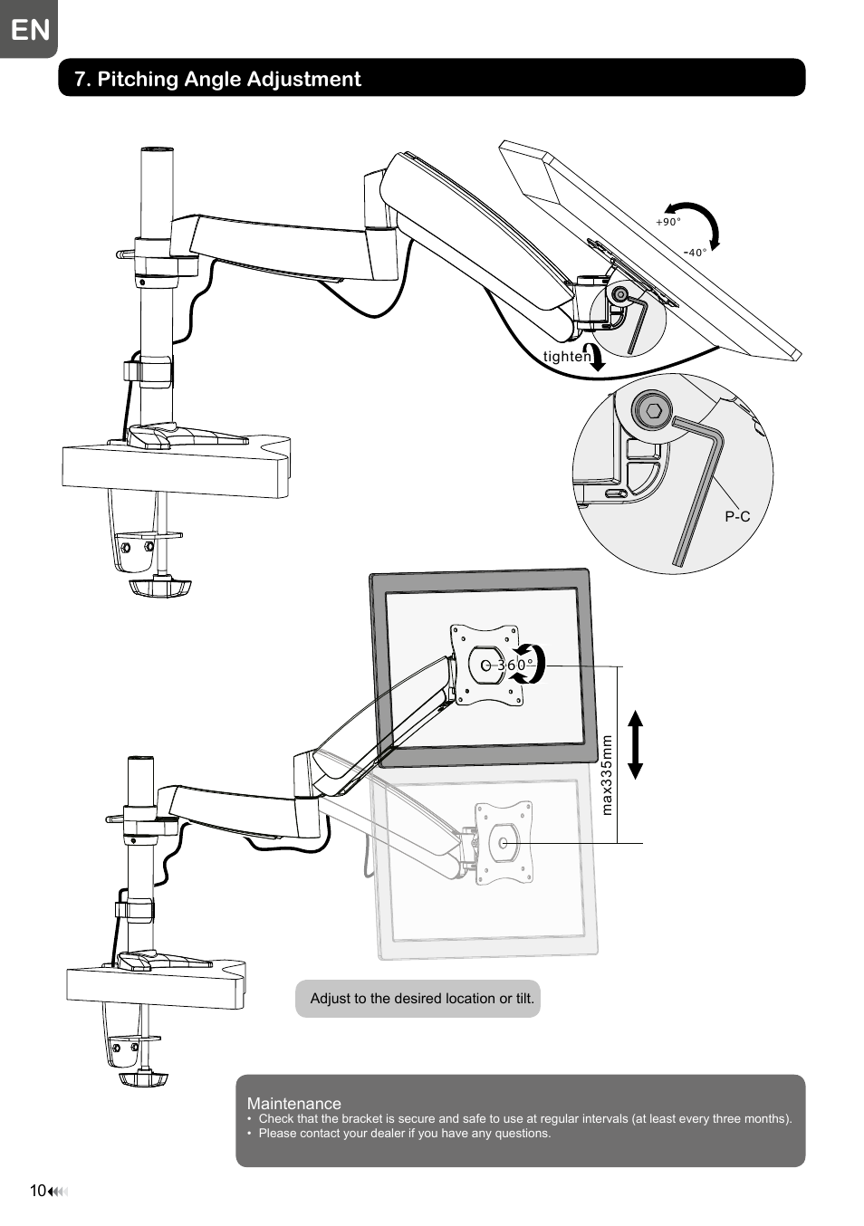 Pitching angle adjustment | Velleman WB039 User Manual | Page 10 / 48