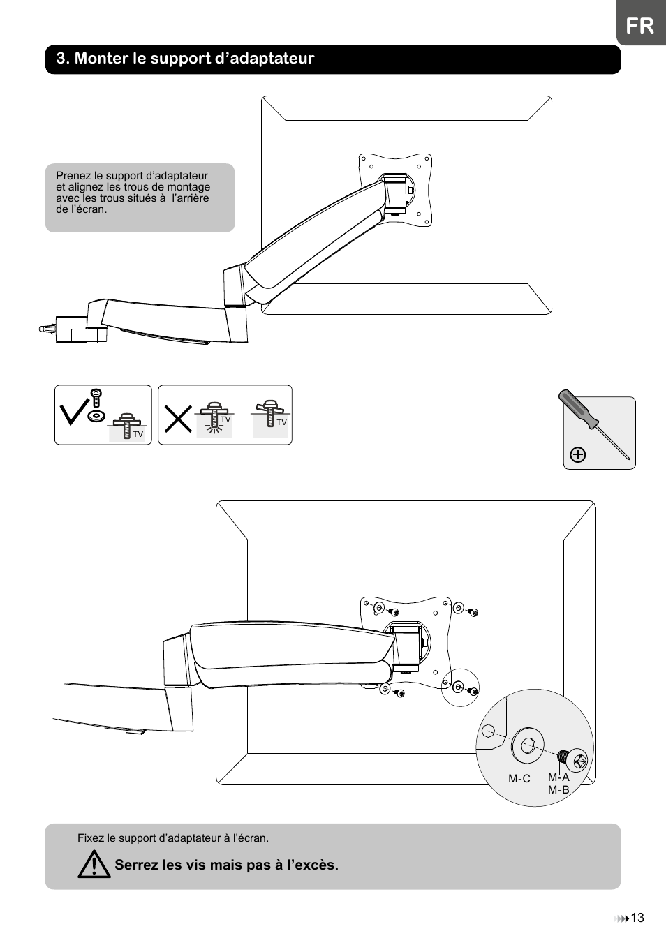 C ket, Monter le support d’adaptateur, Serrez les vis mais pas à l’excès | Velleman WB039 User Manual | Page 13 / 48