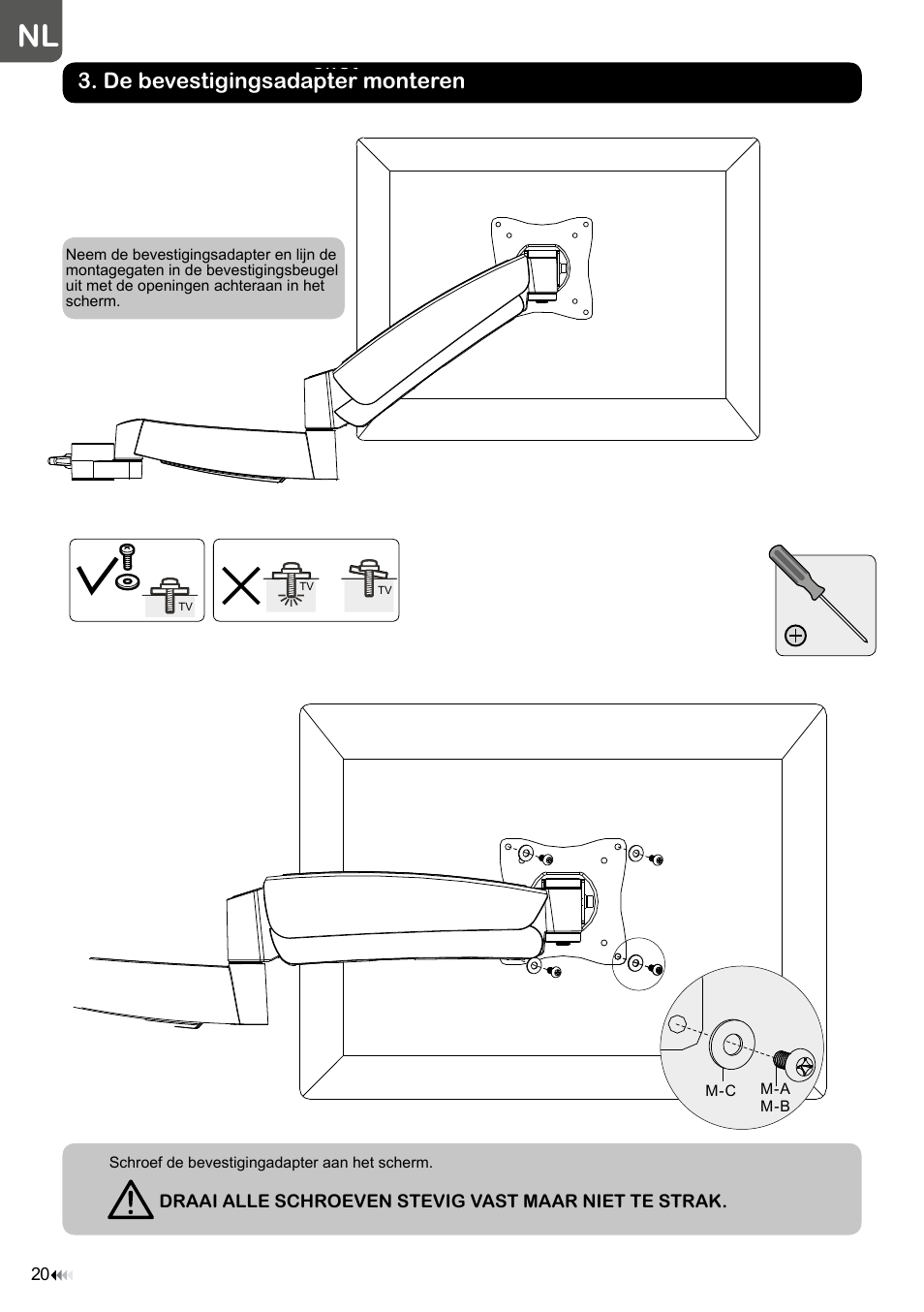 C ket, De bevestigingsadapter monteren | Velleman WB039 User Manual | Page 20 / 48