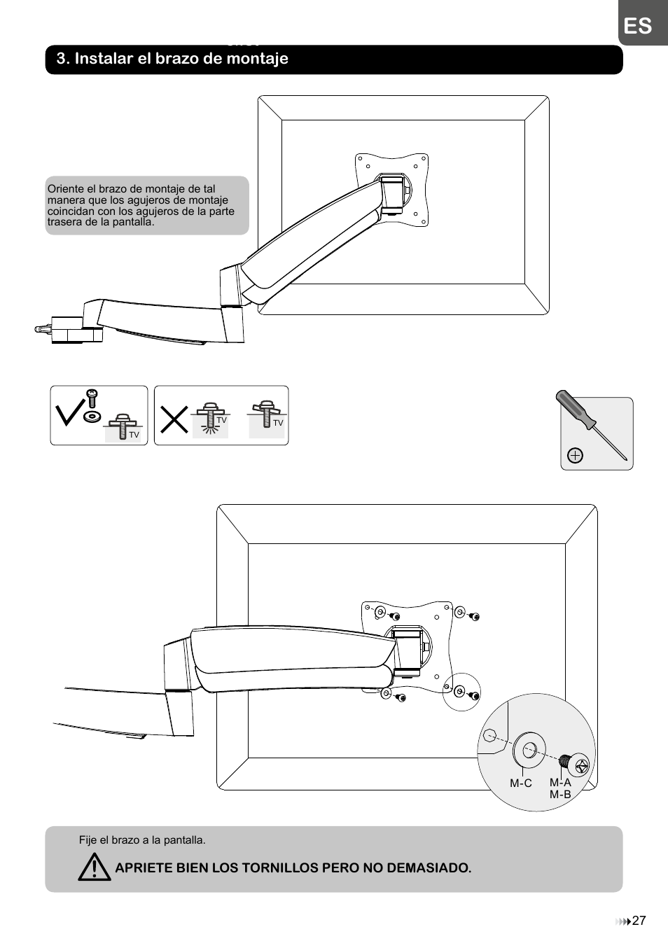 C ket, Instalar el brazo de montaje | Velleman WB039 User Manual | Page 27 / 48