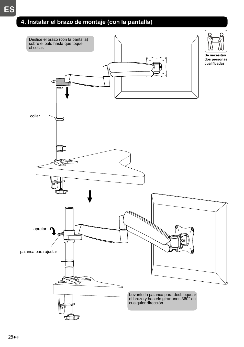 Instalar el brazo de montaje (con la pantalla) | Velleman WB039 User Manual | Page 28 / 48