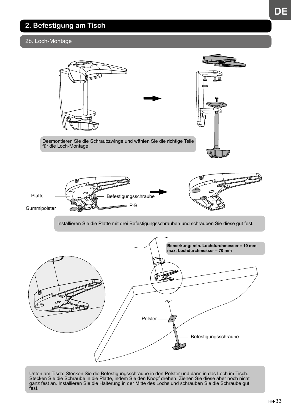 Befestigung am tisch | Velleman WB039 User Manual | Page 33 / 48