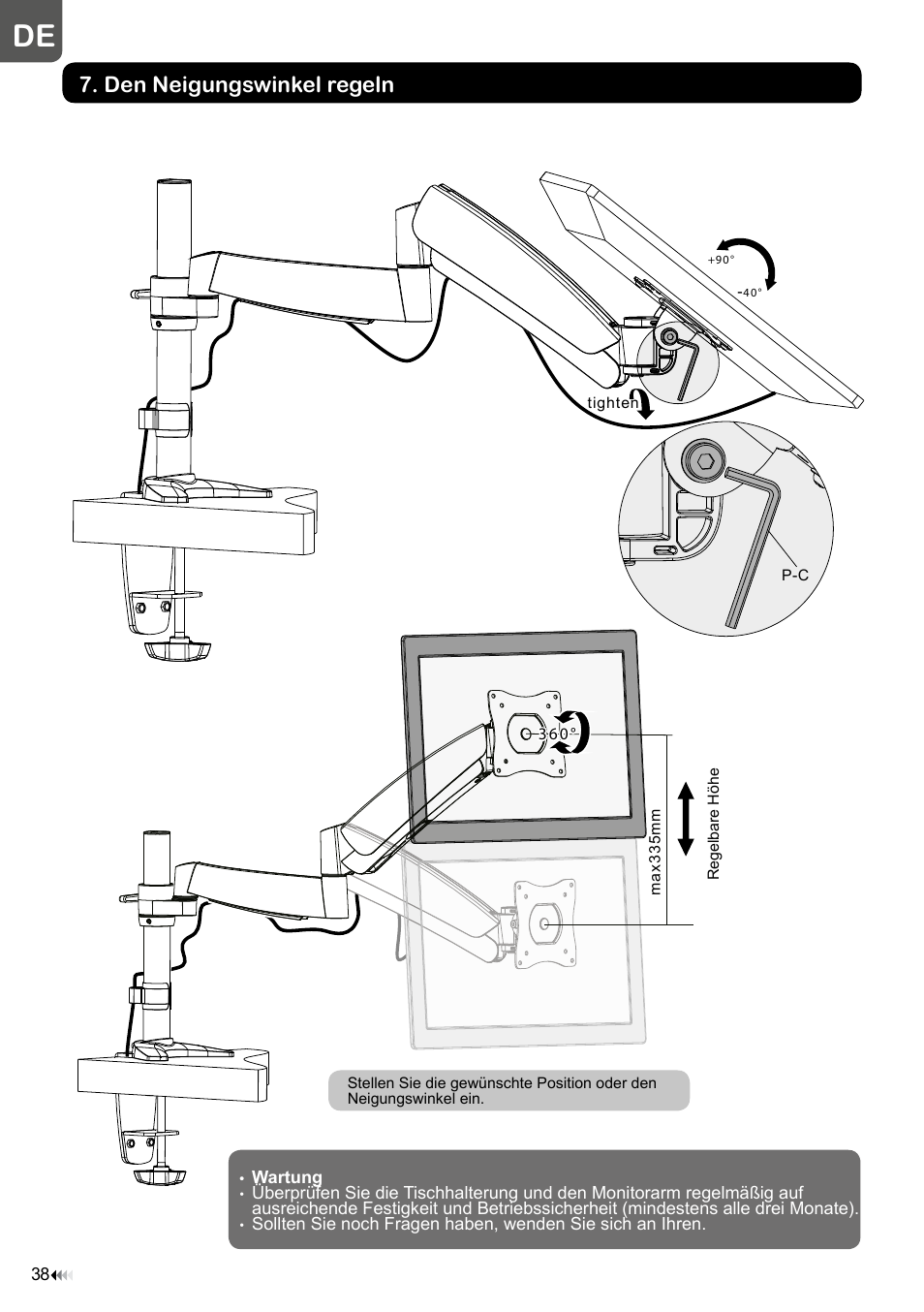 Den neigungswinkel regeln | Velleman WB039 User Manual | Page 38 / 48