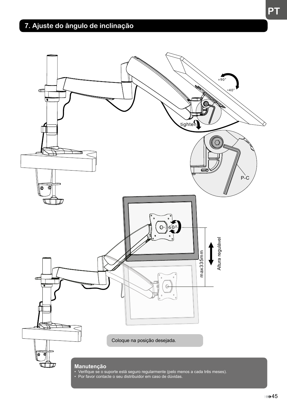 Ajuste do ângulo de inclinação | Velleman WB039 User Manual | Page 45 / 48