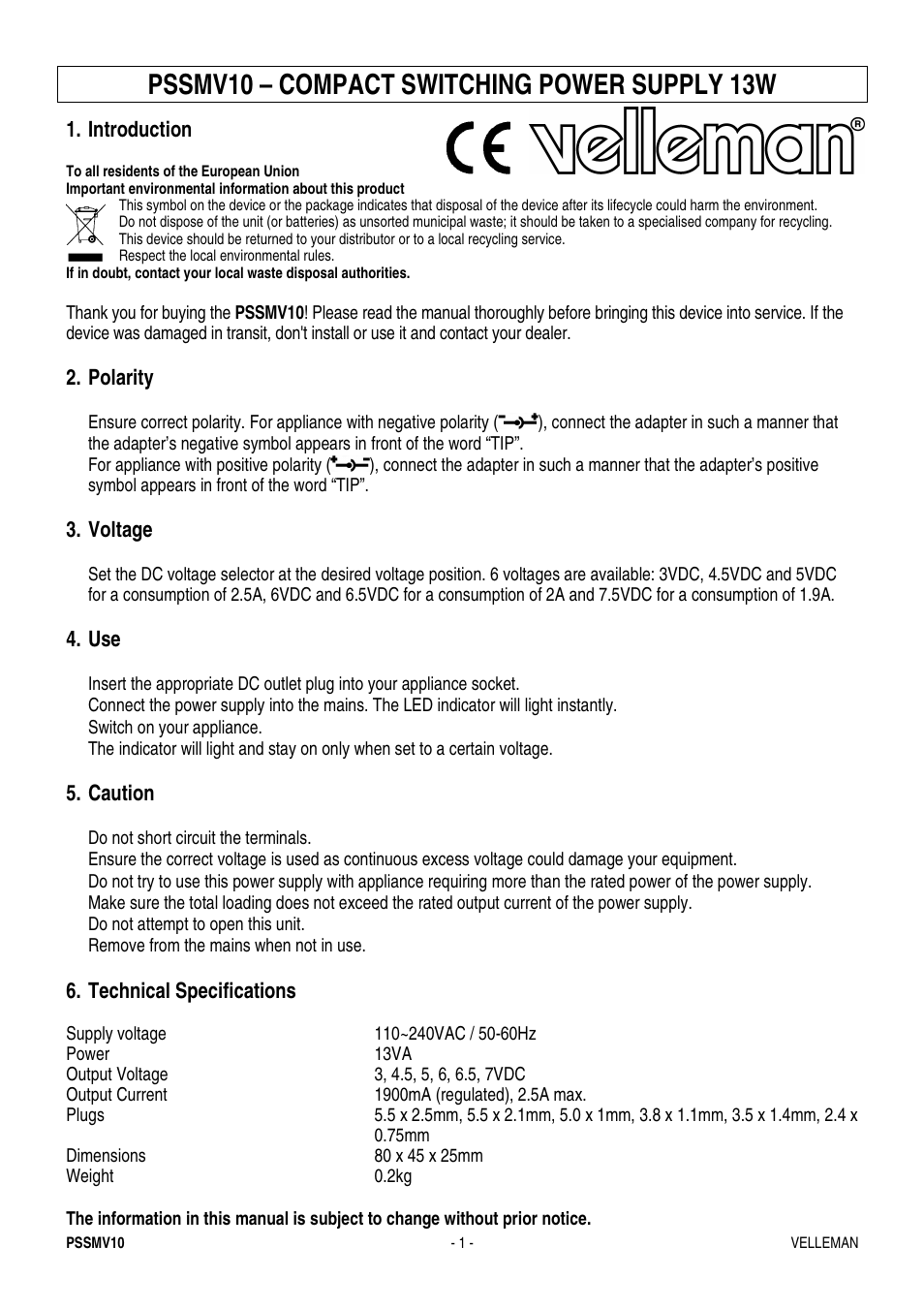 Velleman PSSE37 User Manual | 5 pages