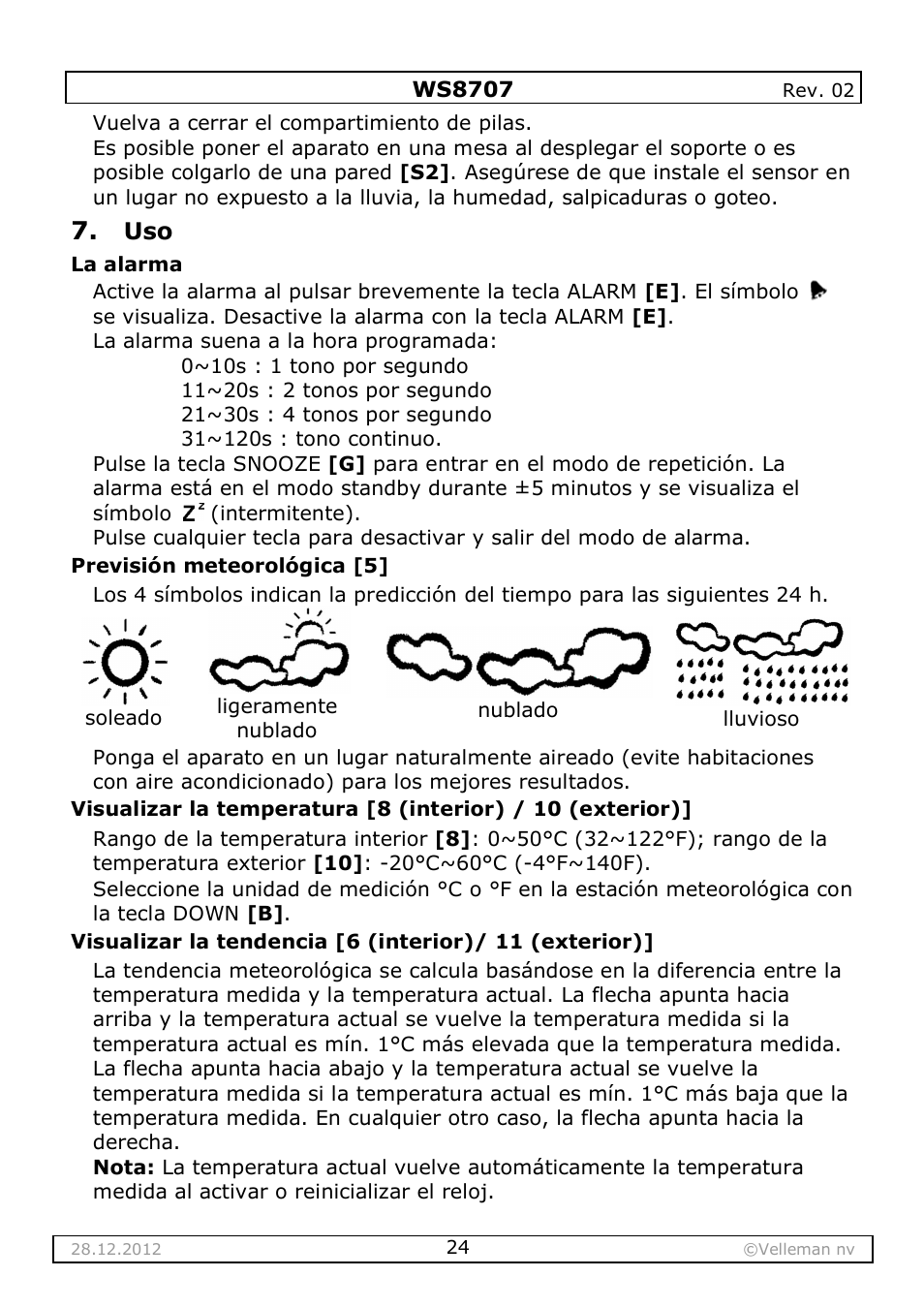 Velleman WS8707 User Manual | Page 24 / 50