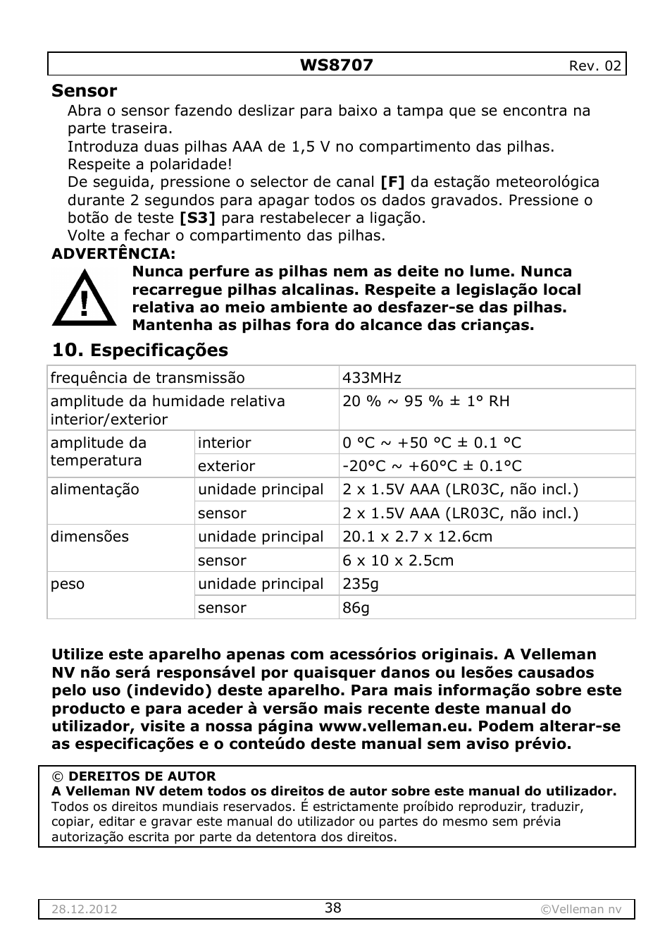 Velleman WS8707 User Manual | Page 38 / 50