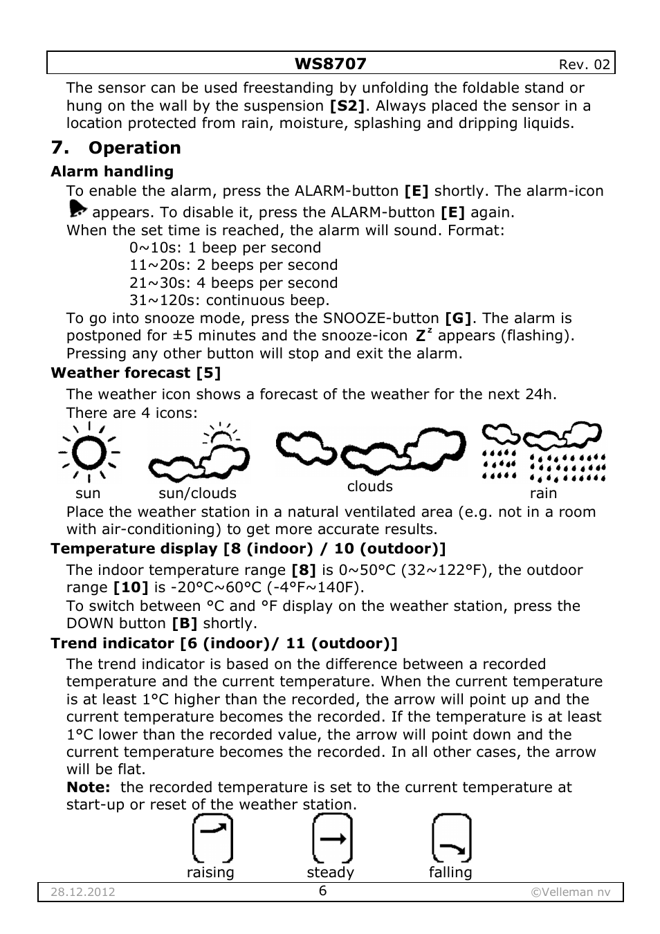 Velleman WS8707 User Manual | Page 6 / 50