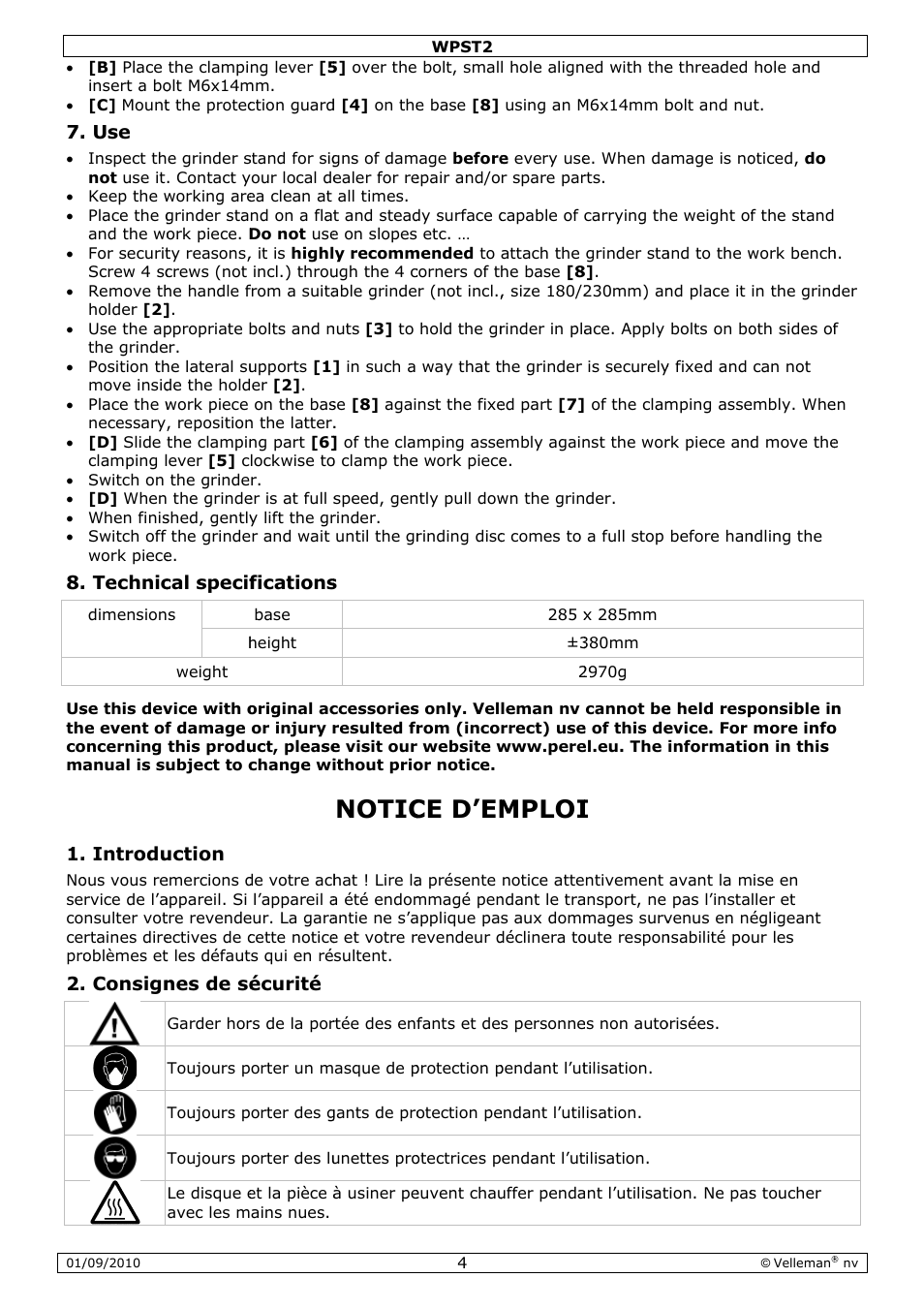 Notic, Ce d’em, Mploi | Velleman WPST2 User Manual | Page 4 / 15