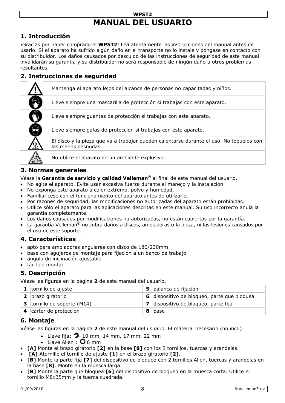Anual, L del u, Usuar | Velleman WPST2 User Manual | Page 8 / 15