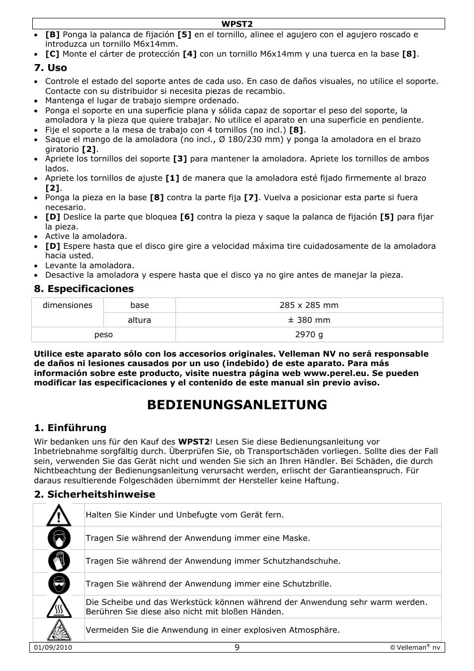 Dienun, Ngsan, Nleitu | Velleman WPST2 User Manual | Page 9 / 15