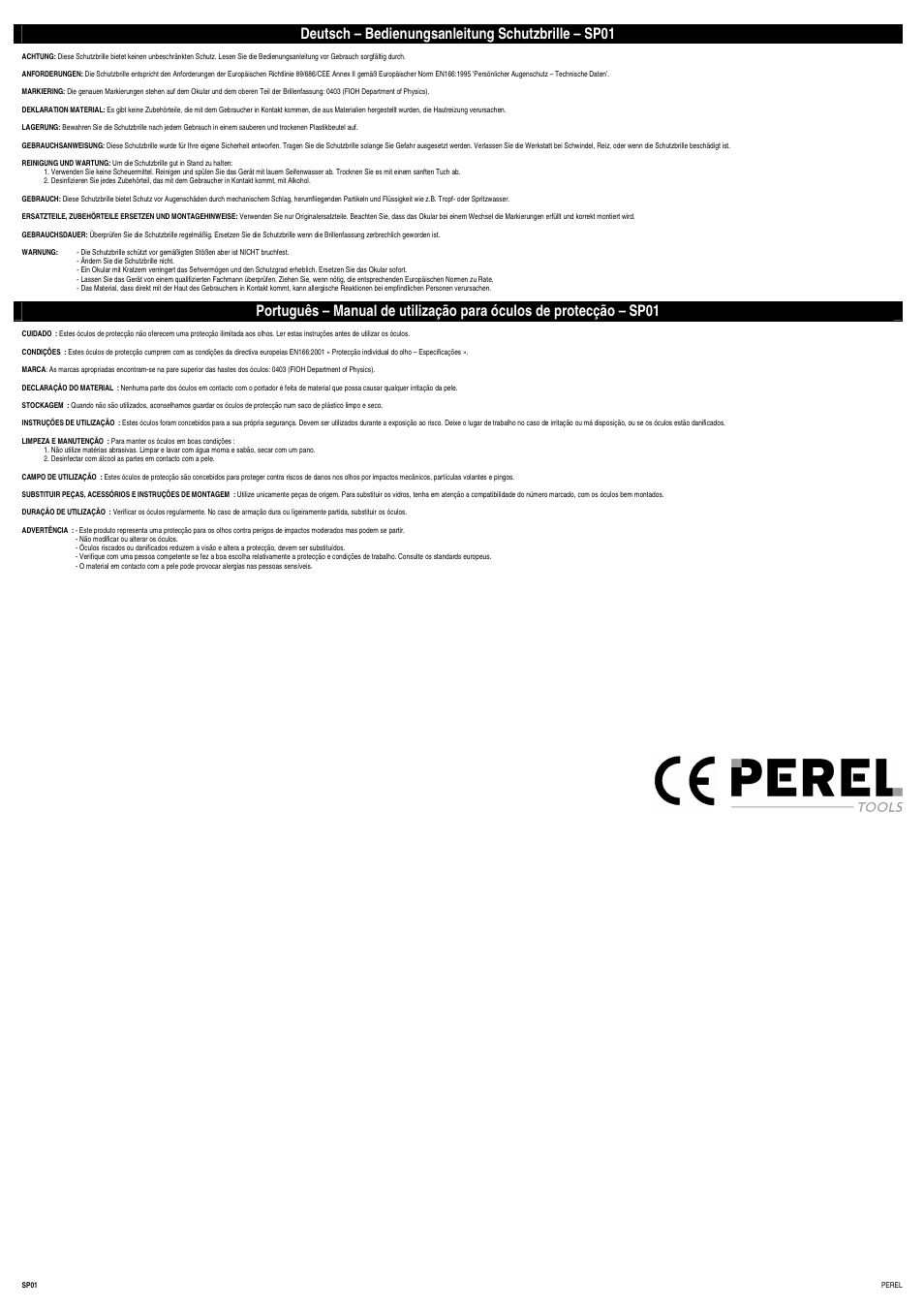 Deutsch – bedienungsanleitung schutzbrille – sp01 | Velleman SP01 User Manual | Page 2 / 2