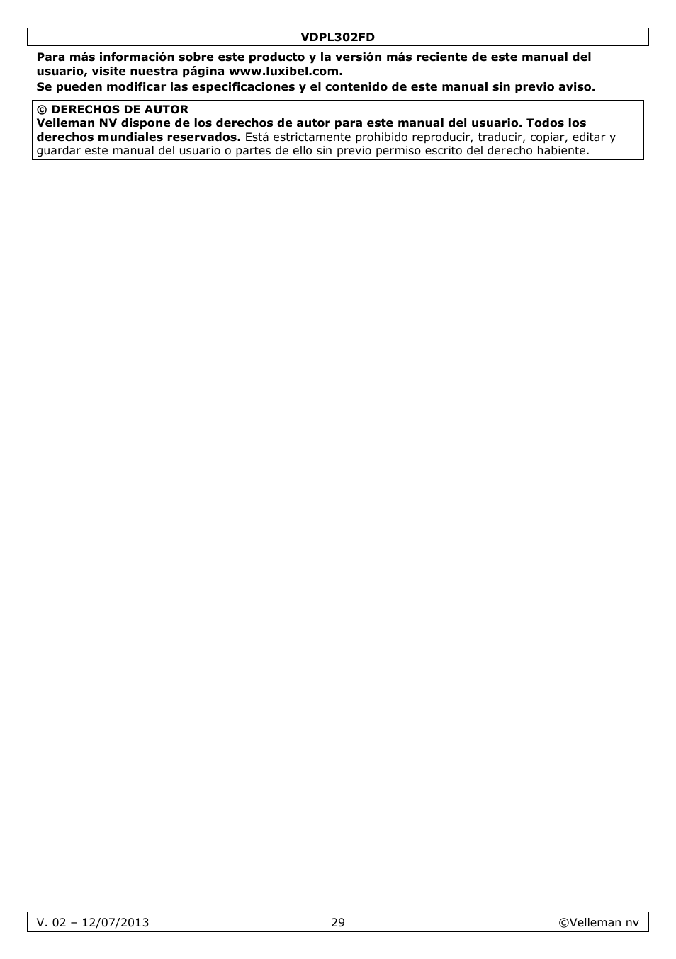 Velleman VDPL302FD User Manual | Page 29 / 38