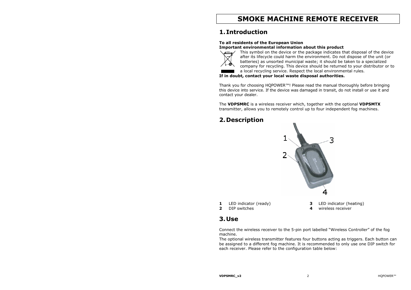 Moke mac, Chine rem, Mote rec | Ceiver, Intro, Descr, Oduction, Ription | Velleman VDPSMRC User Manual | Page 2 / 13