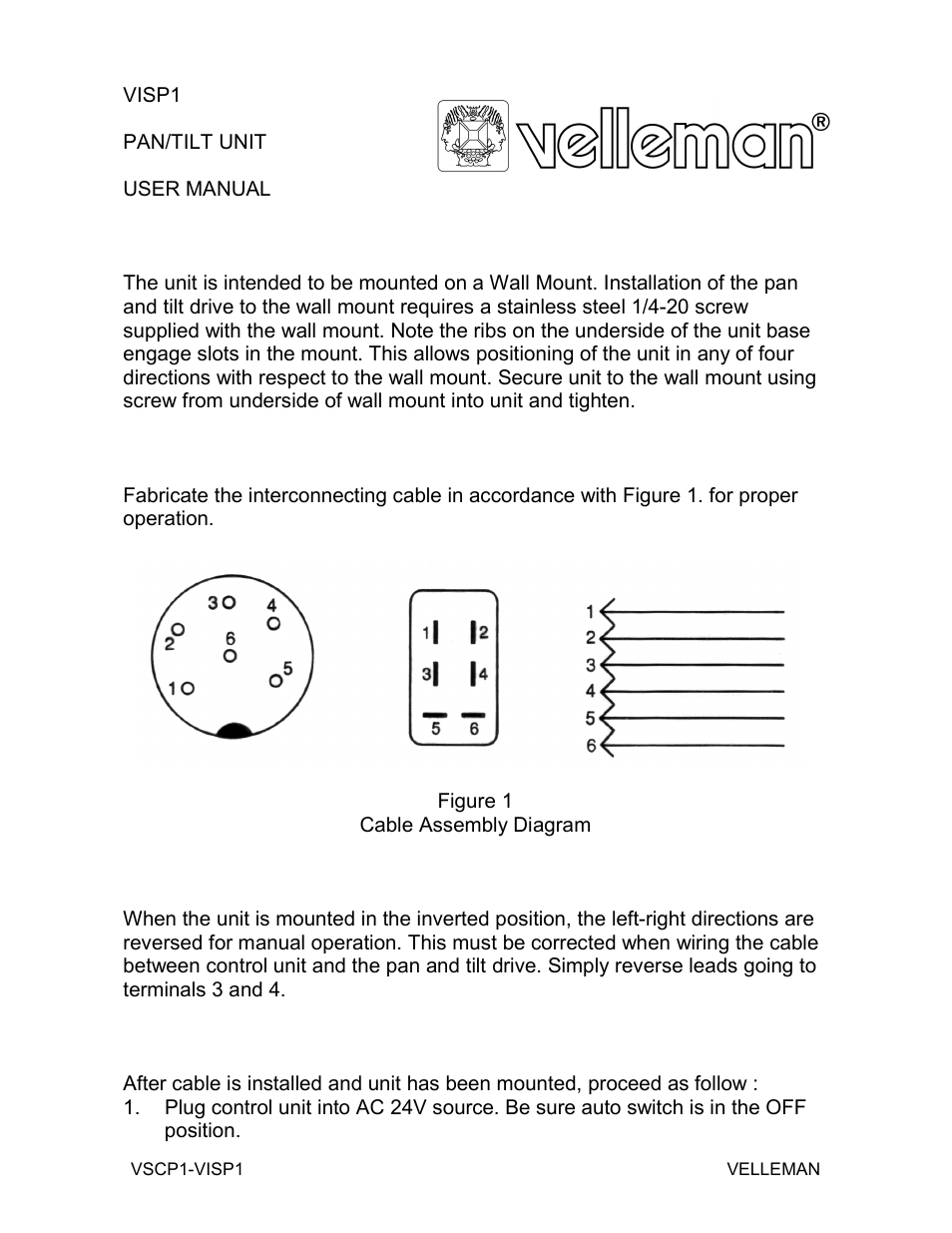 Velleman VSCP1 USER MANUAL User Manual | 5 pages
