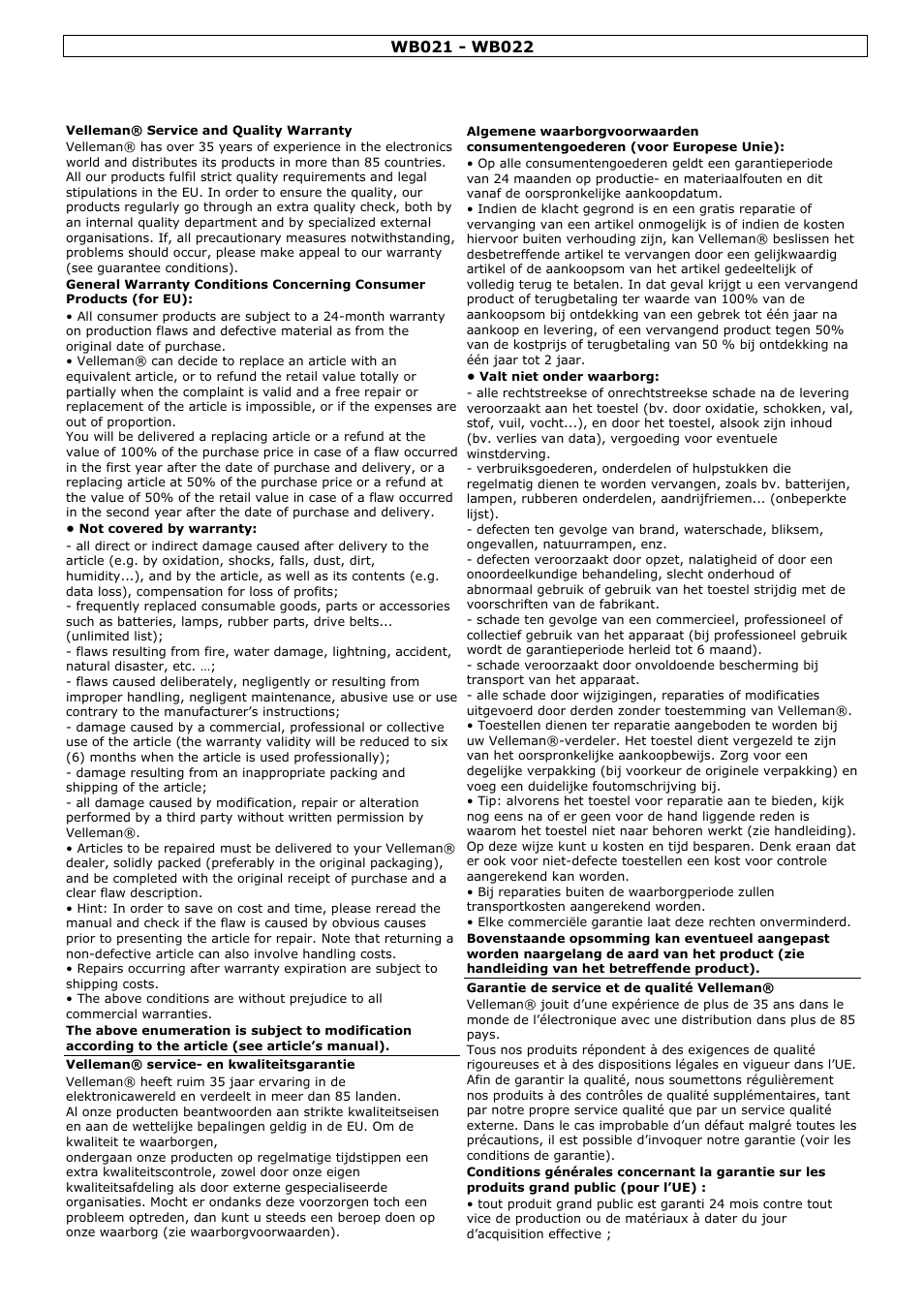 Velleman WB021 User Manual | Page 12 / 14