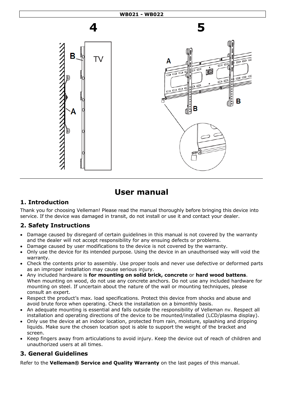 User manual | Velleman WB021 User Manual | Page 3 / 14