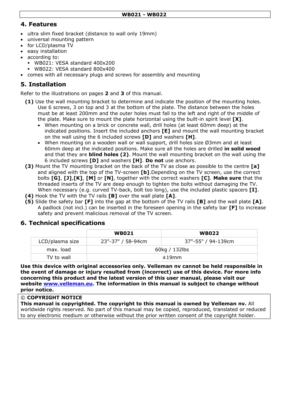 Velleman WB021 User Manual | Page 4 / 14