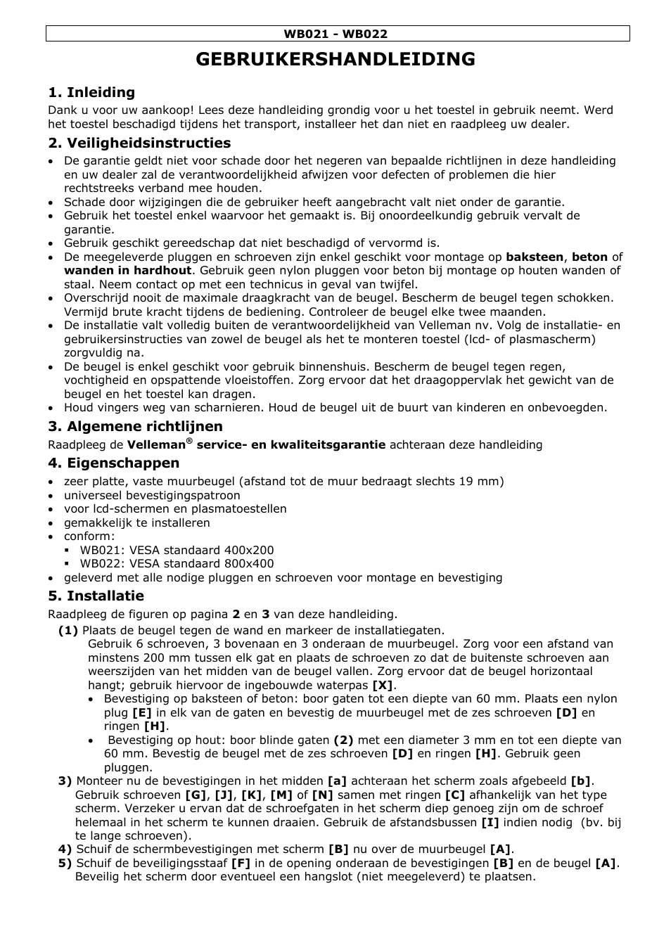 Gebruikershandleiding | Velleman WB021 User Manual | Page 5 / 14