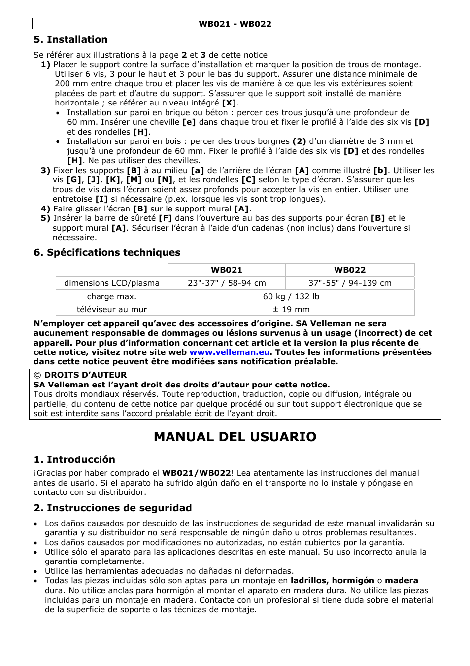 Manual del usuario | Velleman WB021 User Manual | Page 7 / 14