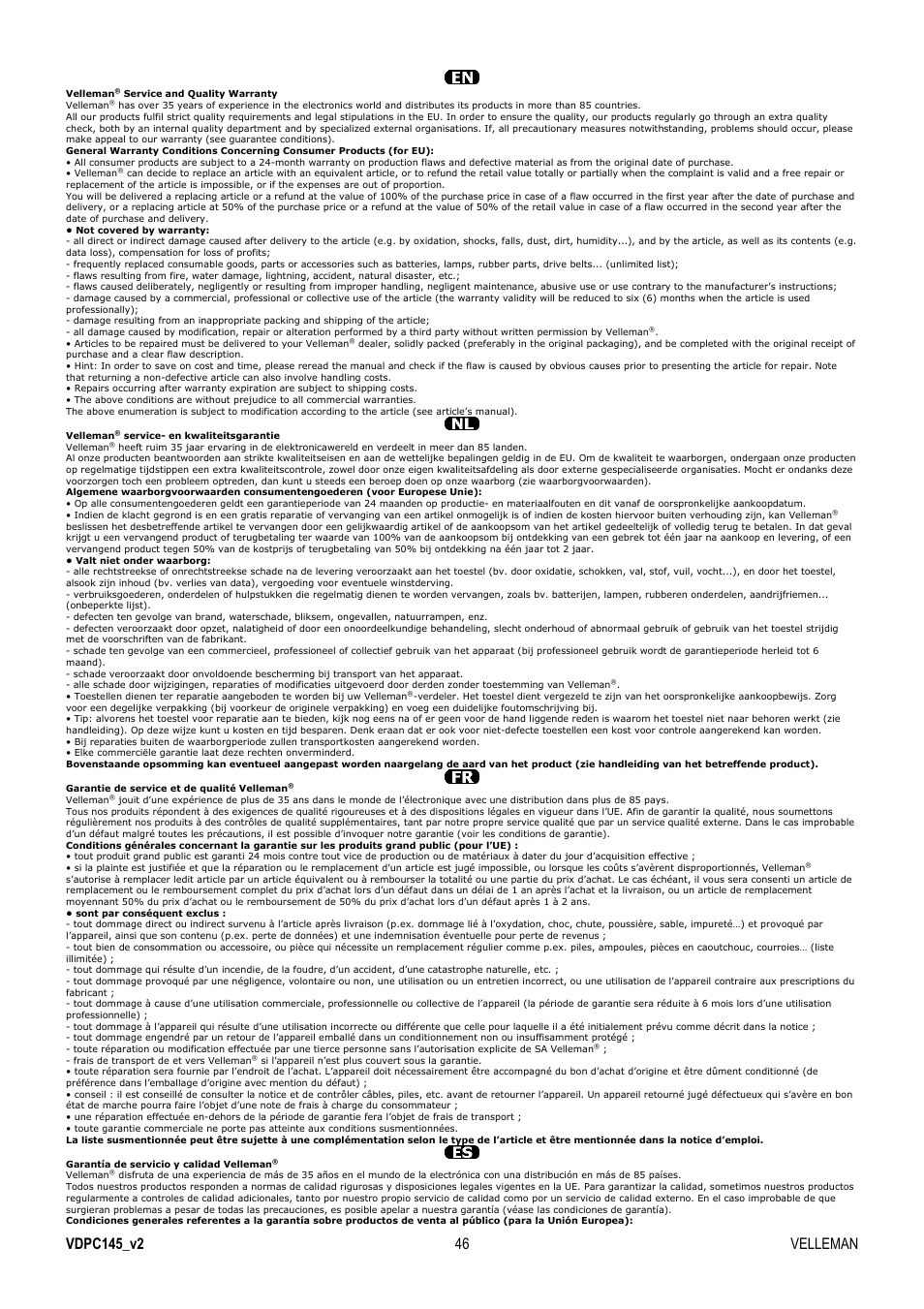 Velleman VDPC145 User Manual | Page 46 / 47