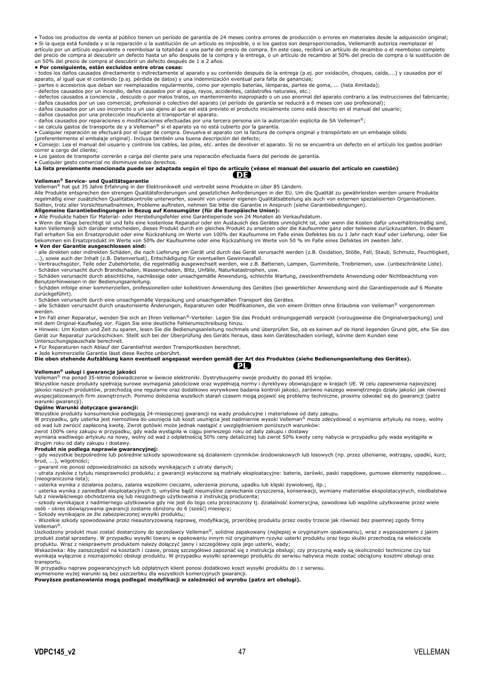 Velleman VDPC145 User Manual | Page 47 / 47