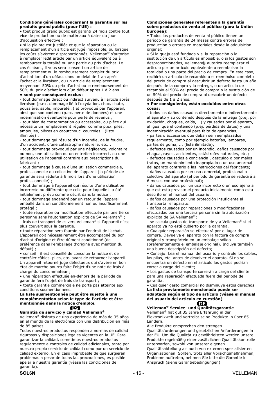 Sol6n - 16 - velleman | Velleman SOL6N User Manual | Page 16 / 18