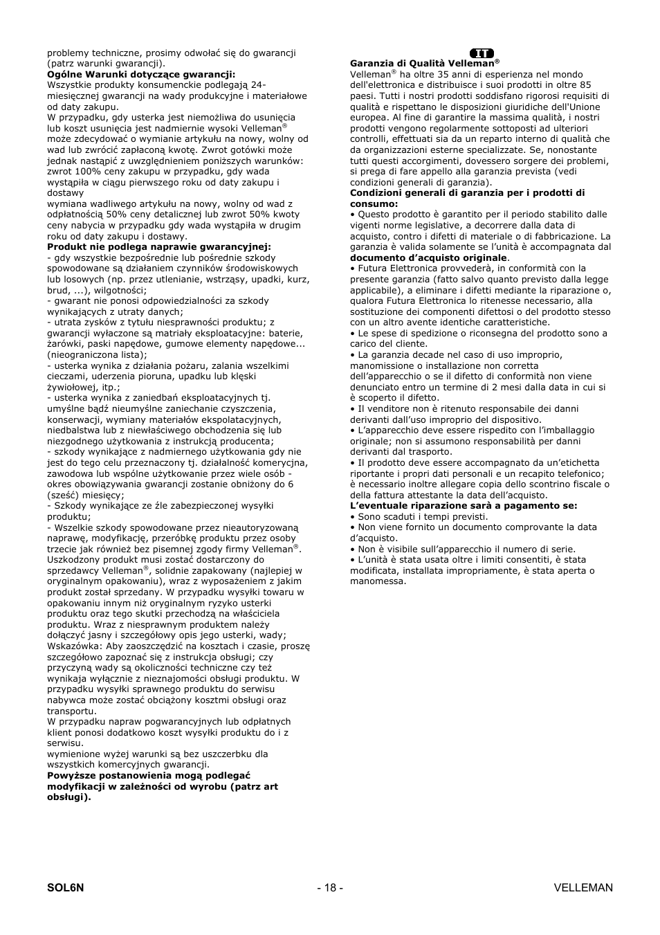 Sol6n - 18 - velleman | Velleman SOL6N User Manual | Page 18 / 18