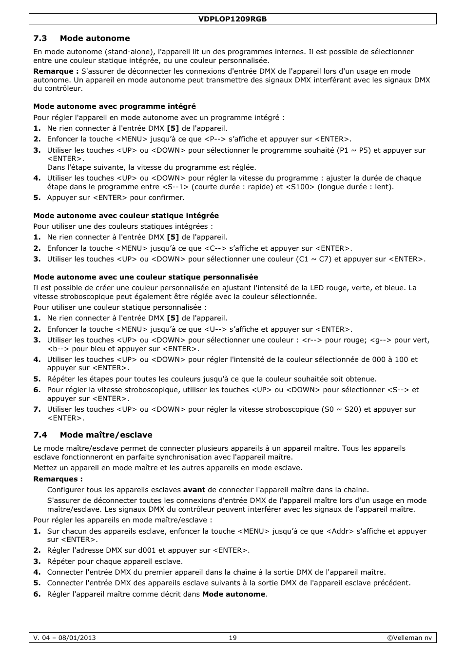Velleman VDPLOP1209RGB User Manual | Page 19 / 38