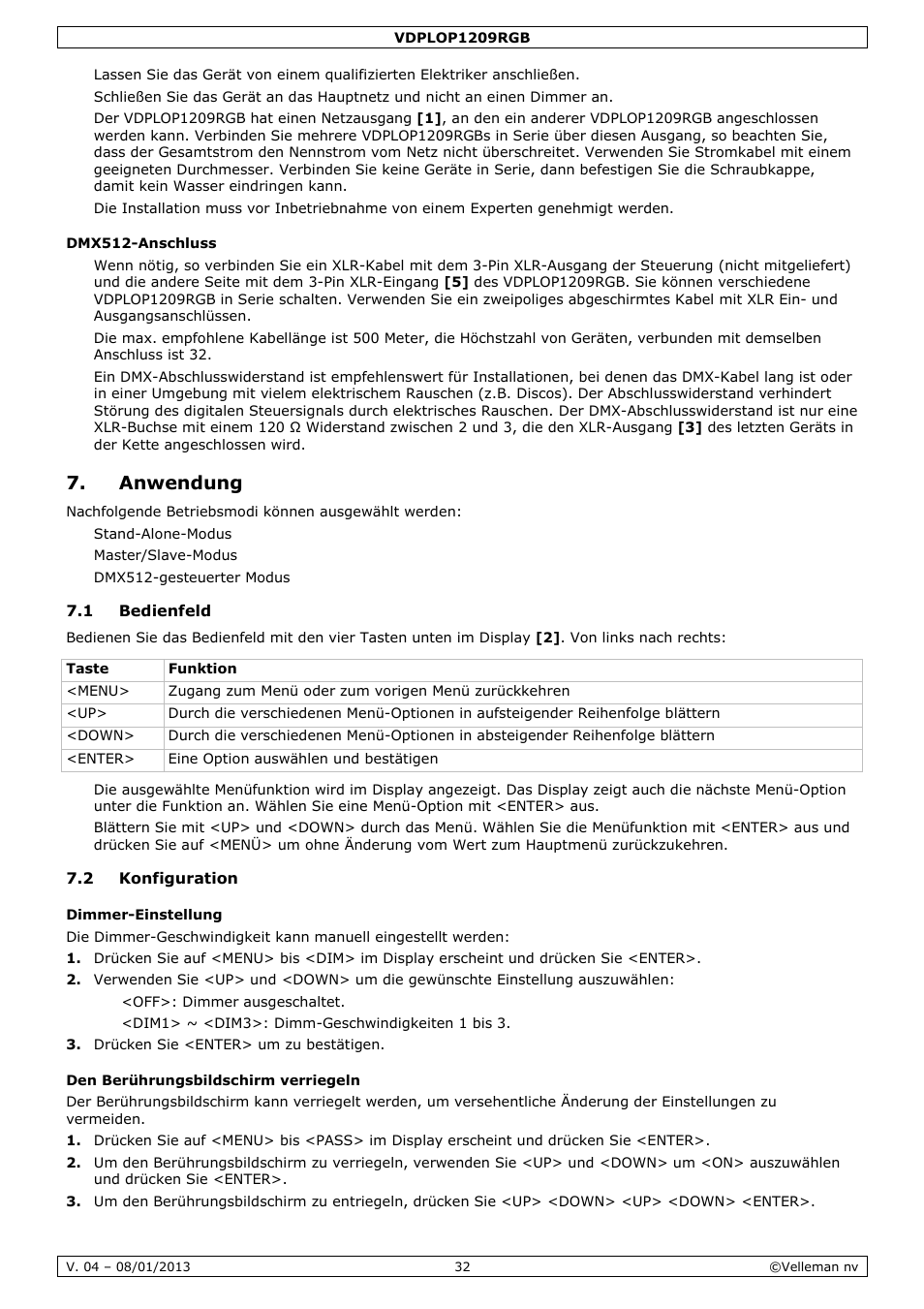 Anwendung | Velleman VDPLOP1209RGB User Manual | Page 32 / 38