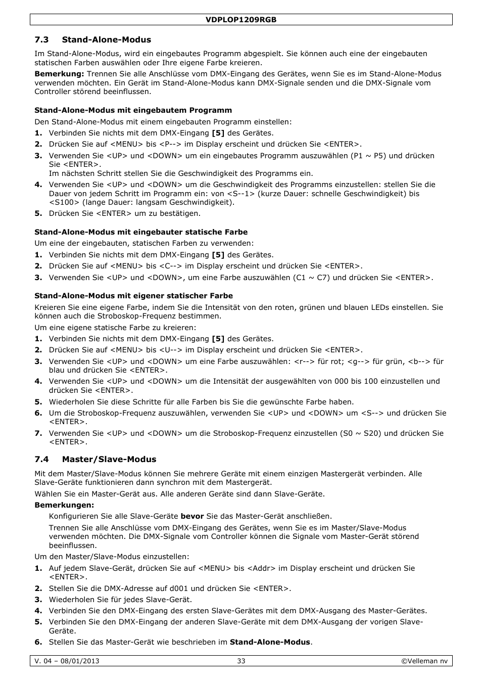 Velleman VDPLOP1209RGB User Manual | Page 33 / 38