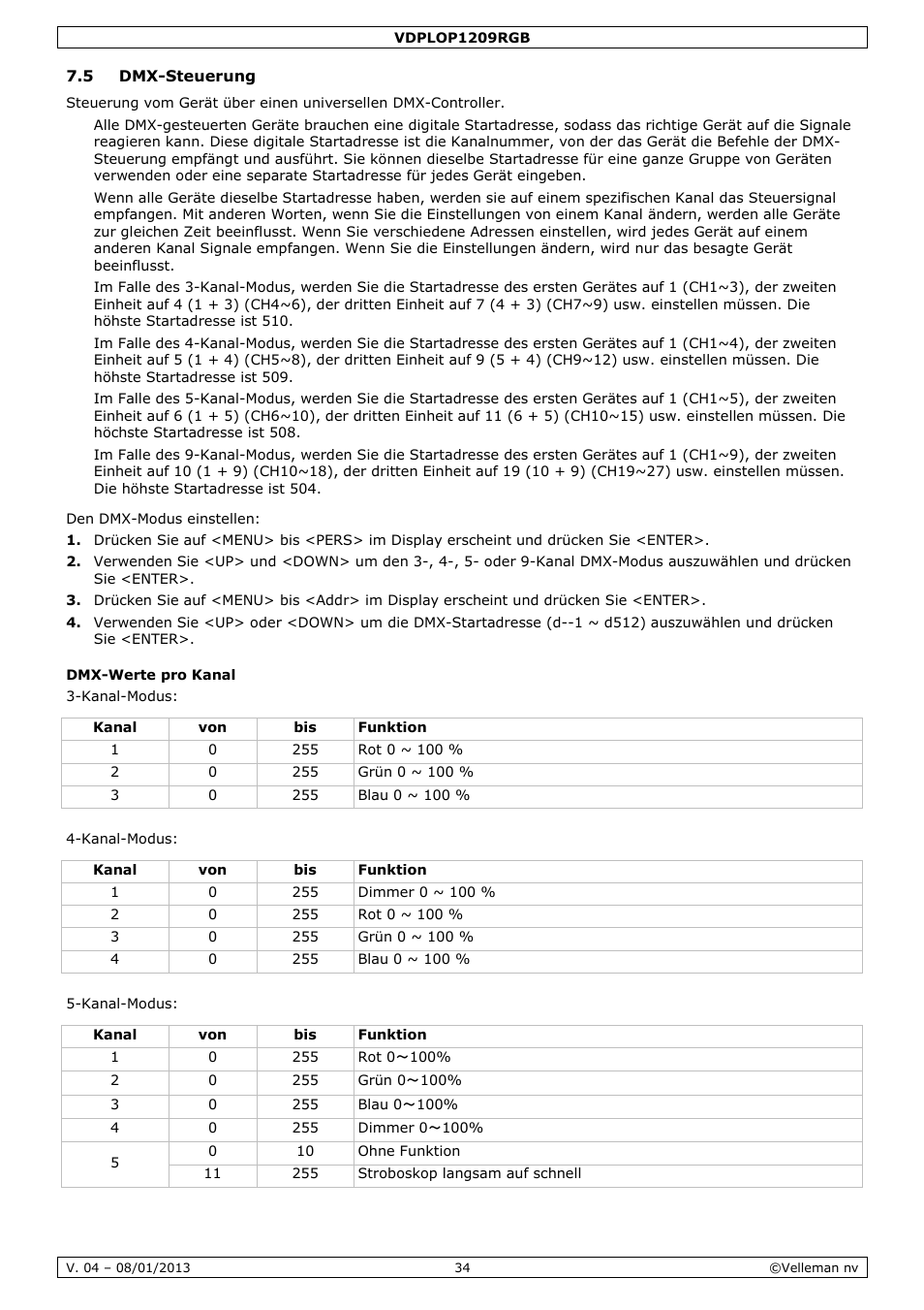 Velleman VDPLOP1209RGB User Manual | Page 34 / 38