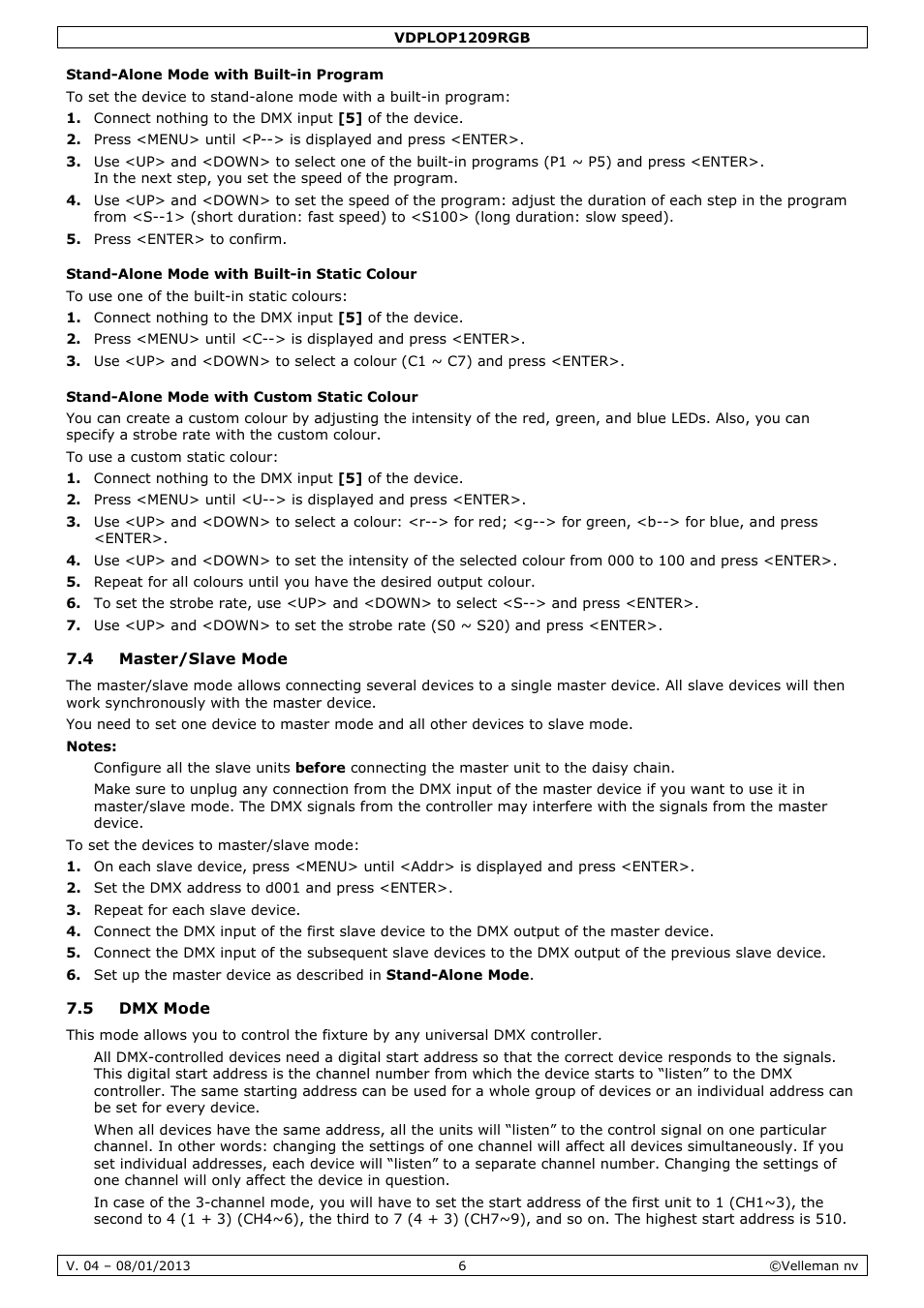 Velleman VDPLOP1209RGB User Manual | Page 6 / 38