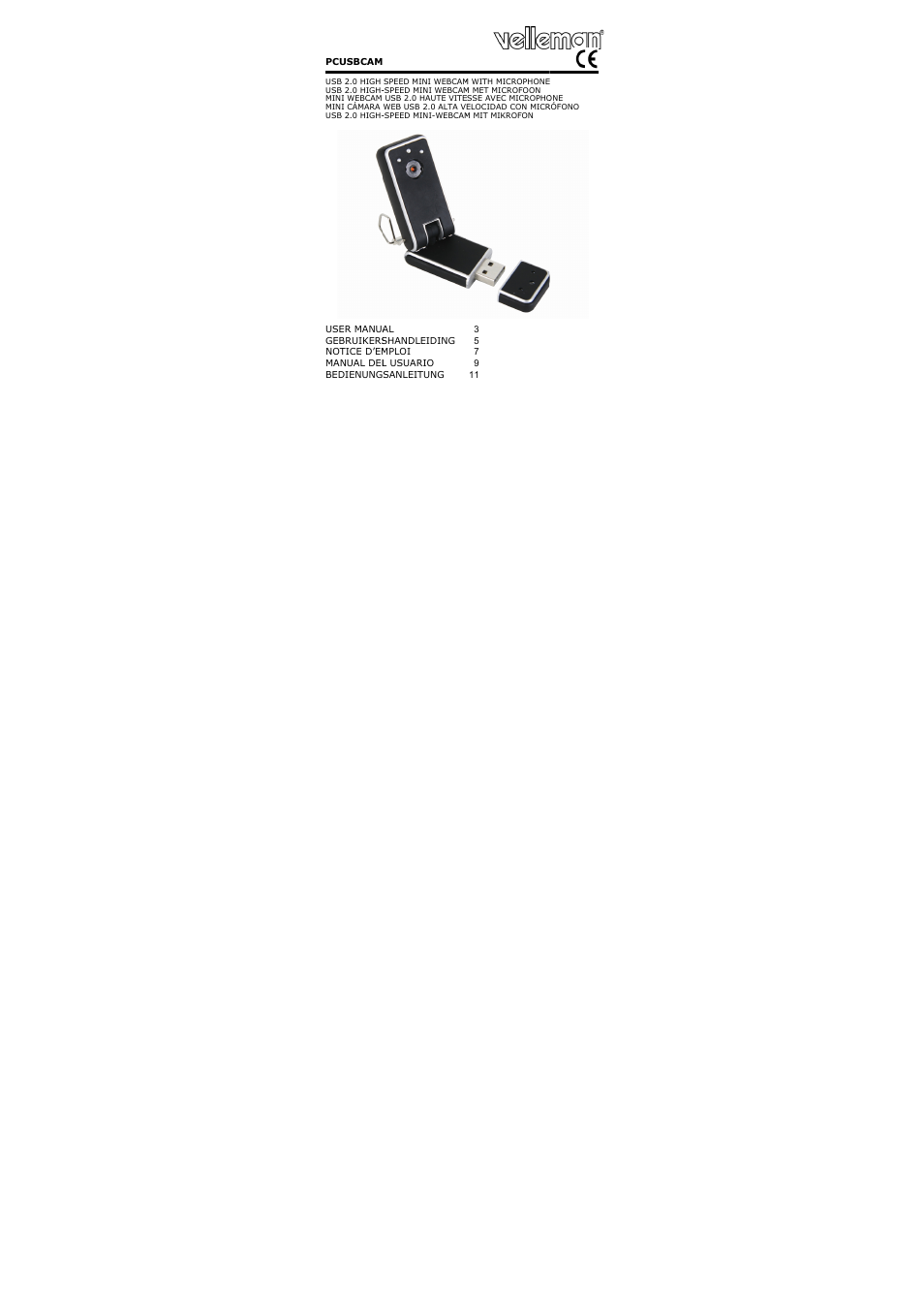 Velleman PCUSBCAM User Manual | 17 pages