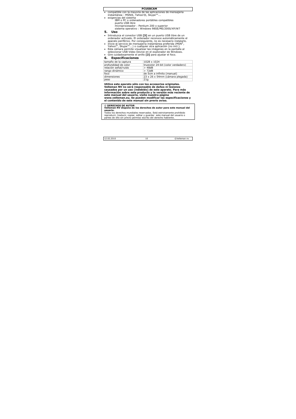 Velleman PCUSBCAM User Manual | Page 10 / 17