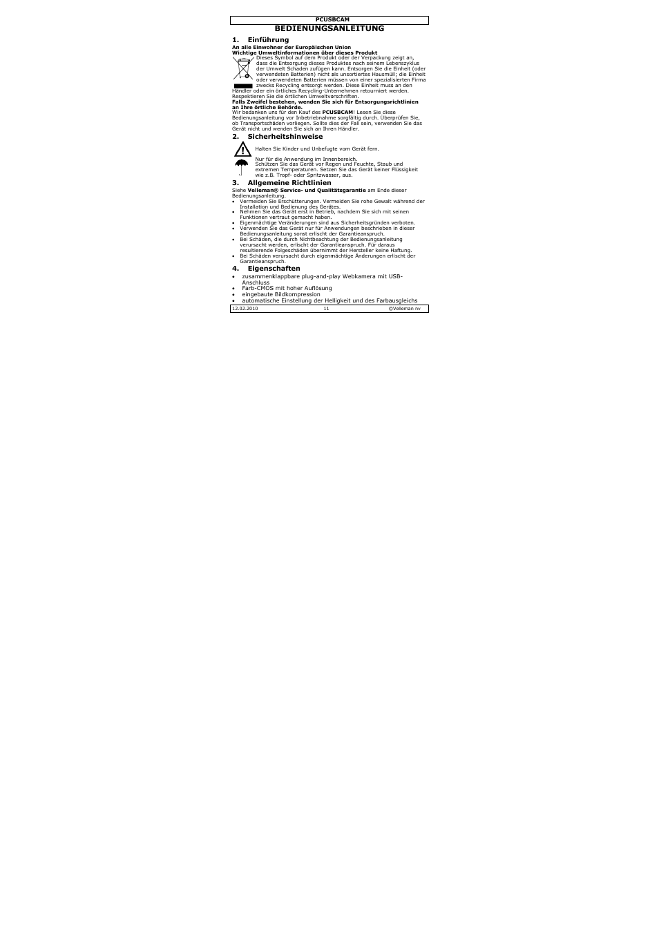 Bedienungs, Sanleitung | Velleman PCUSBCAM User Manual | Page 11 / 17