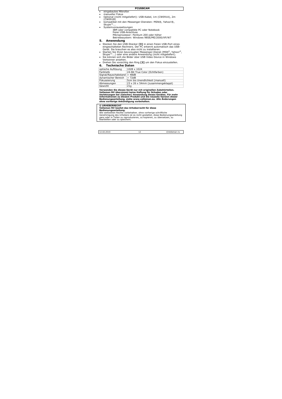 Velleman PCUSBCAM User Manual | Page 12 / 17