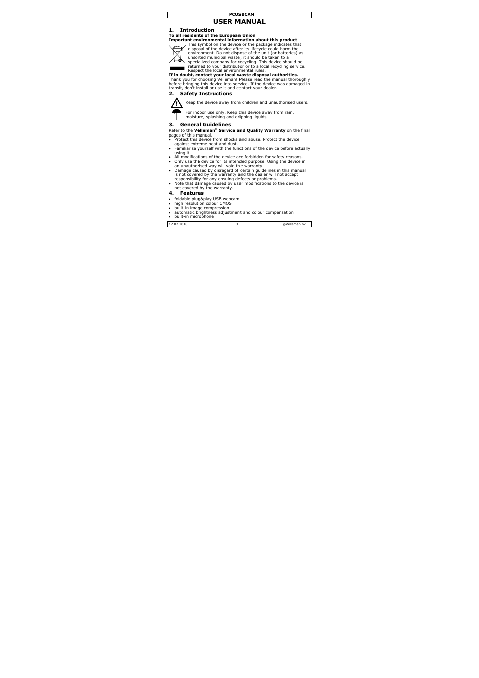 User ma, Anual | Velleman PCUSBCAM User Manual | Page 3 / 17