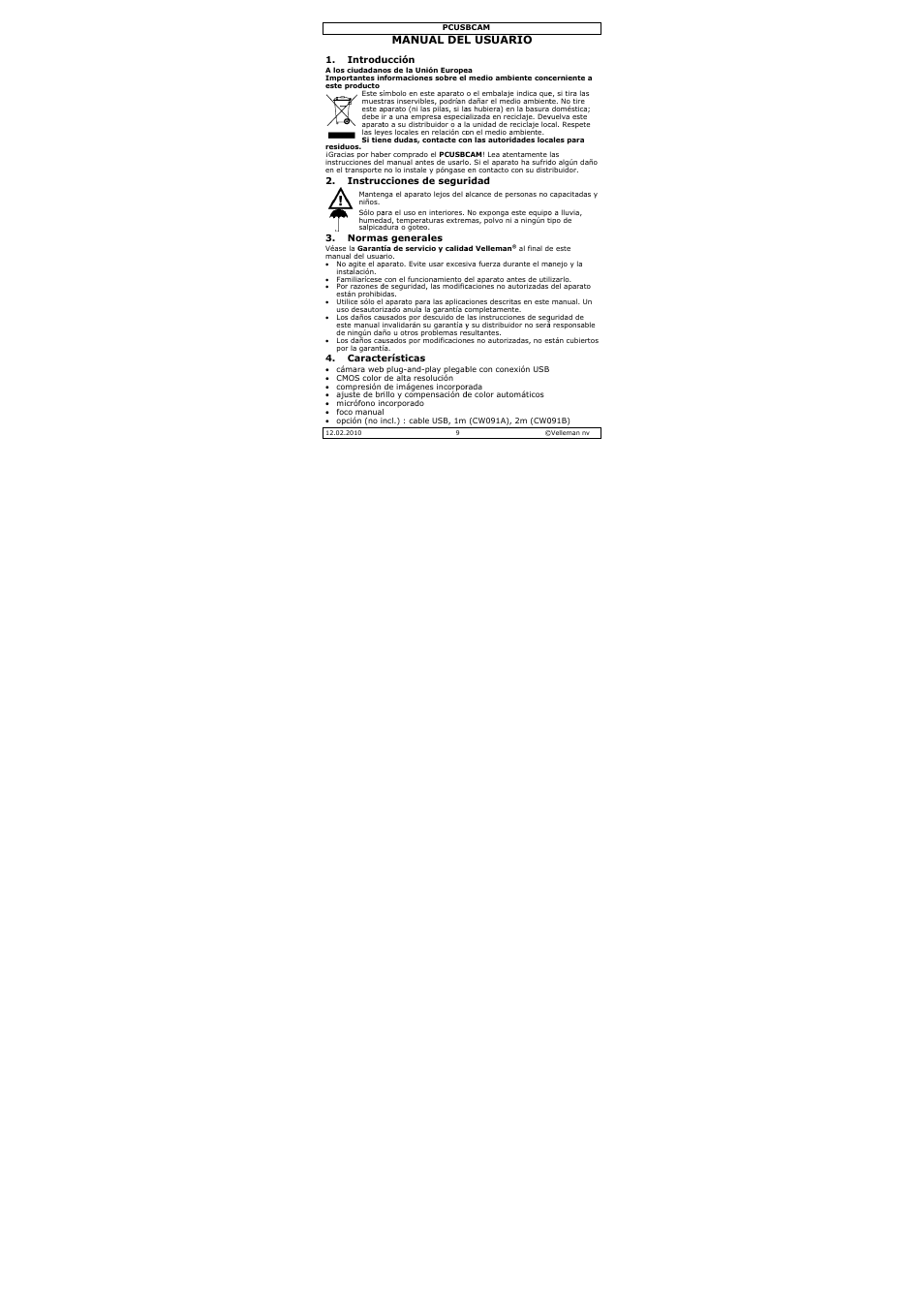 Manual del, L usuario | Velleman PCUSBCAM User Manual | Page 9 / 17