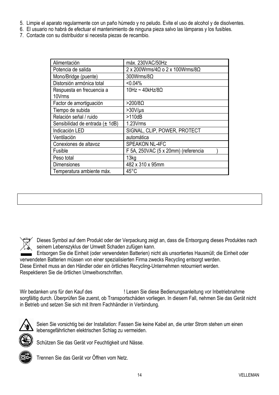 Velleman VPA2200MBN User Manual | Page 14 / 19