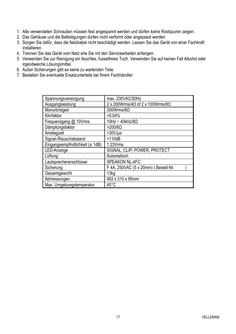 Velleman VPA2200MBN User Manual | Page 17 / 19