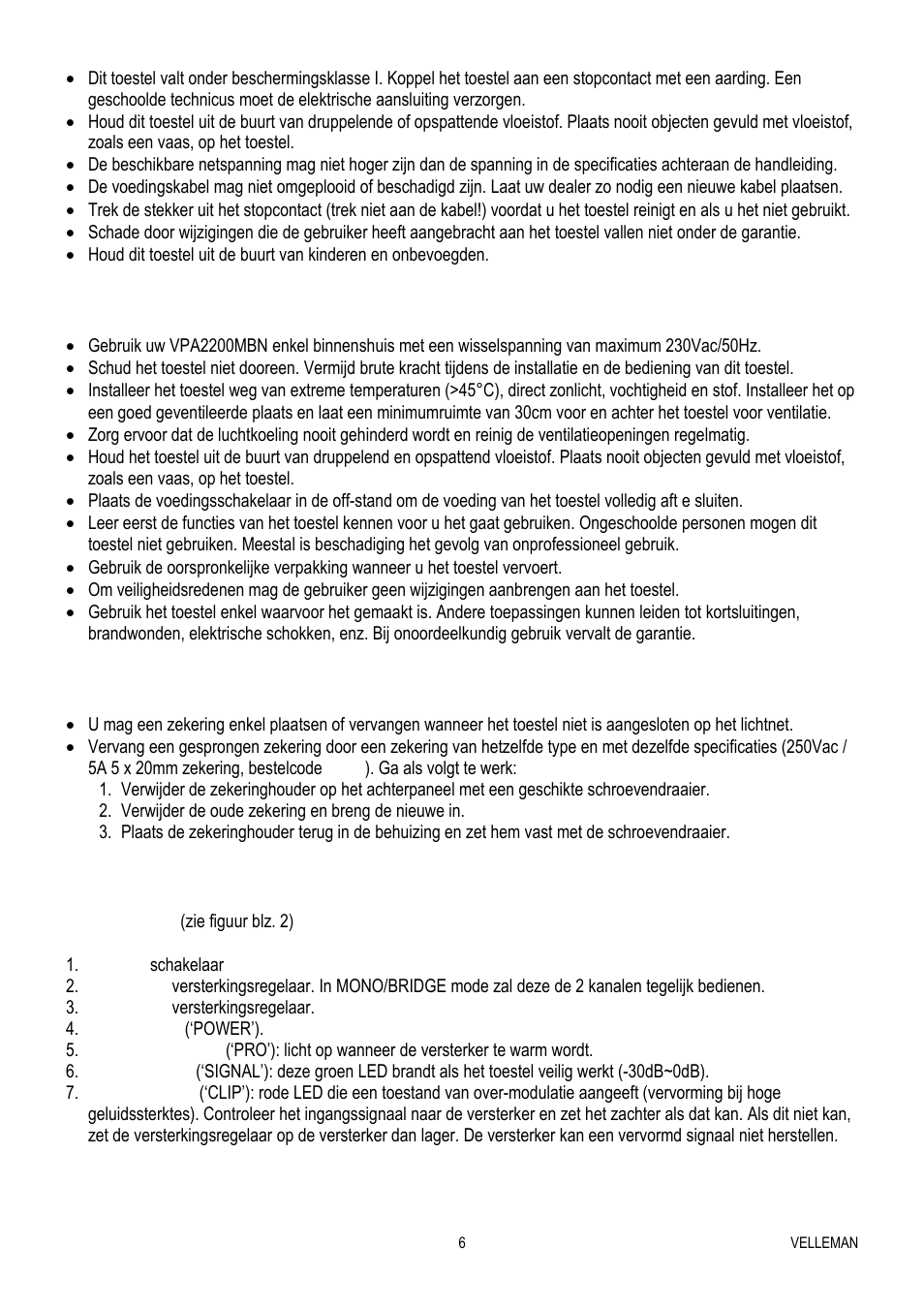 Velleman VPA2200MBN User Manual | Page 6 / 19