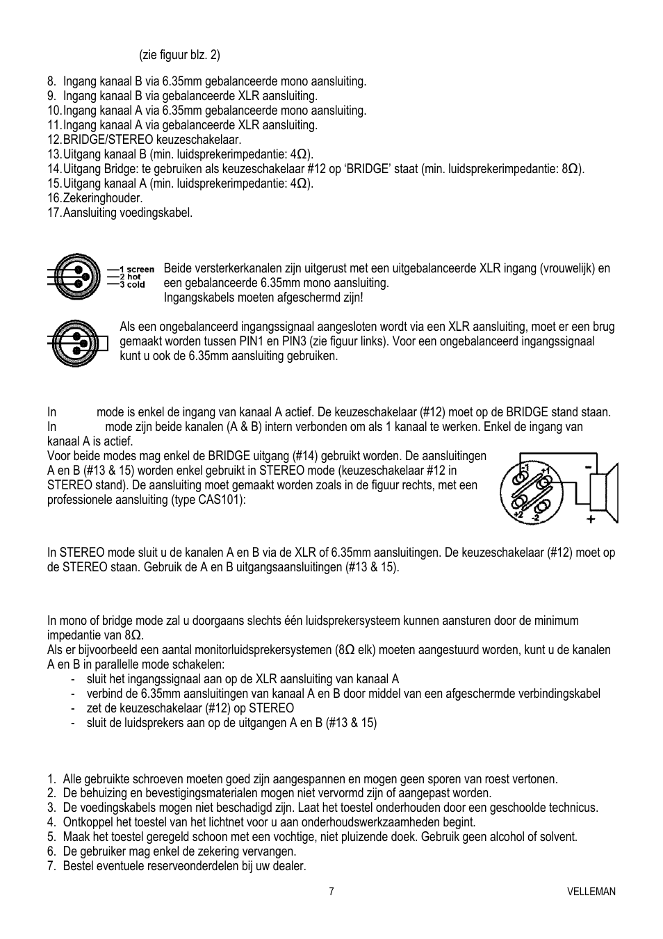 Reiniging en onderhoud | Velleman VPA2200MBN User Manual | Page 7 / 19